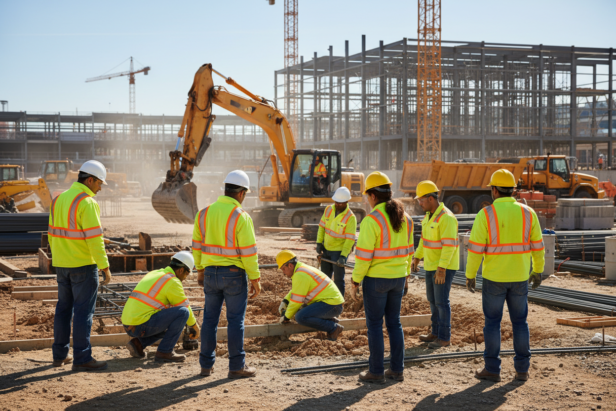 construction site workers in hi vis 